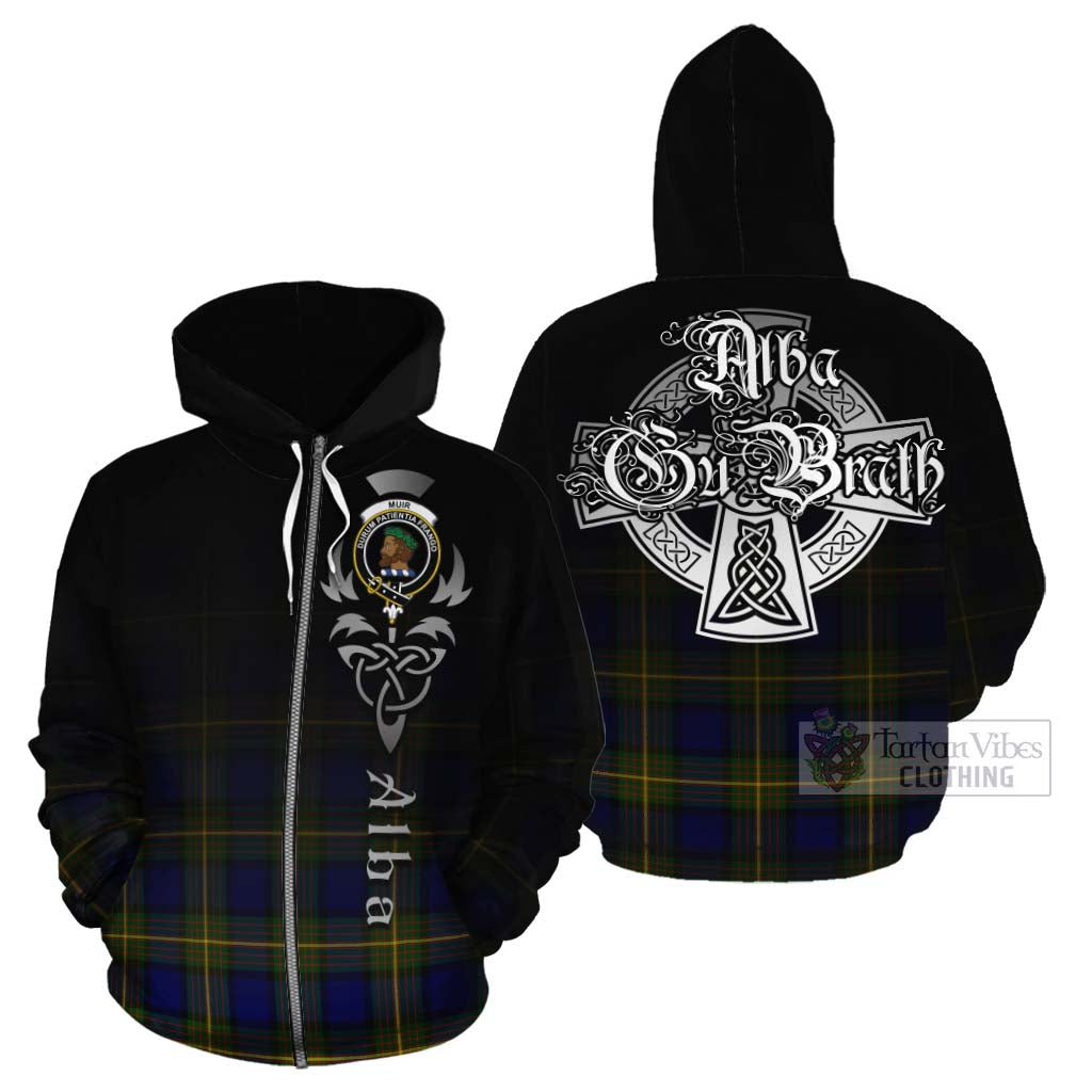 Tartan Vibes Clothing Muir Tartan Cotton Hoodie Featuring Alba Gu Brath Family Crest Celtic Inspired