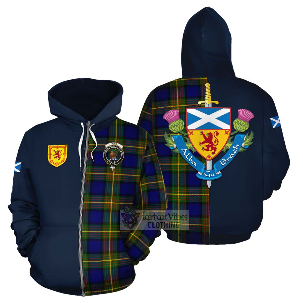 Tartan Vibes Clothing Muir Tartan Cotton Hoodie Alba with Scottish Lion Royal Arm Half Style