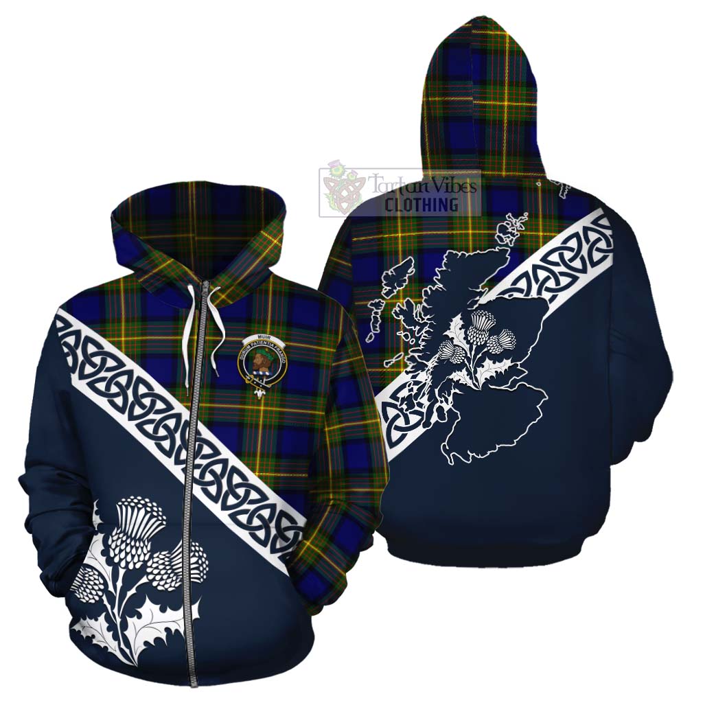 Tartan Vibes Clothing Muir Tartan Cotton Hoodie Featuring Thistle and Scotland Map