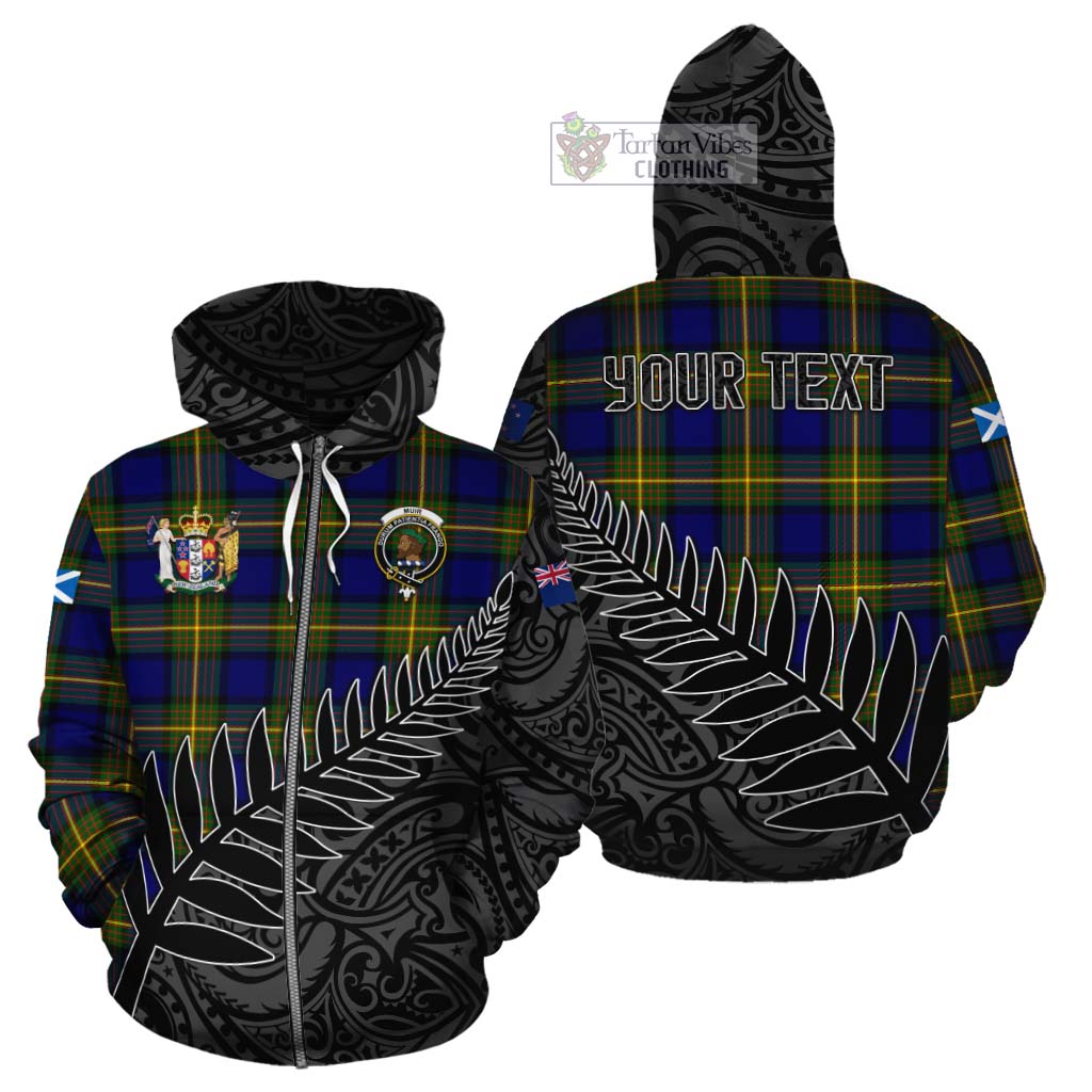 Tartan Vibes Clothing Muir Crest Tartan Cotton Hoodie with New Zealand Silver Fern Half Style