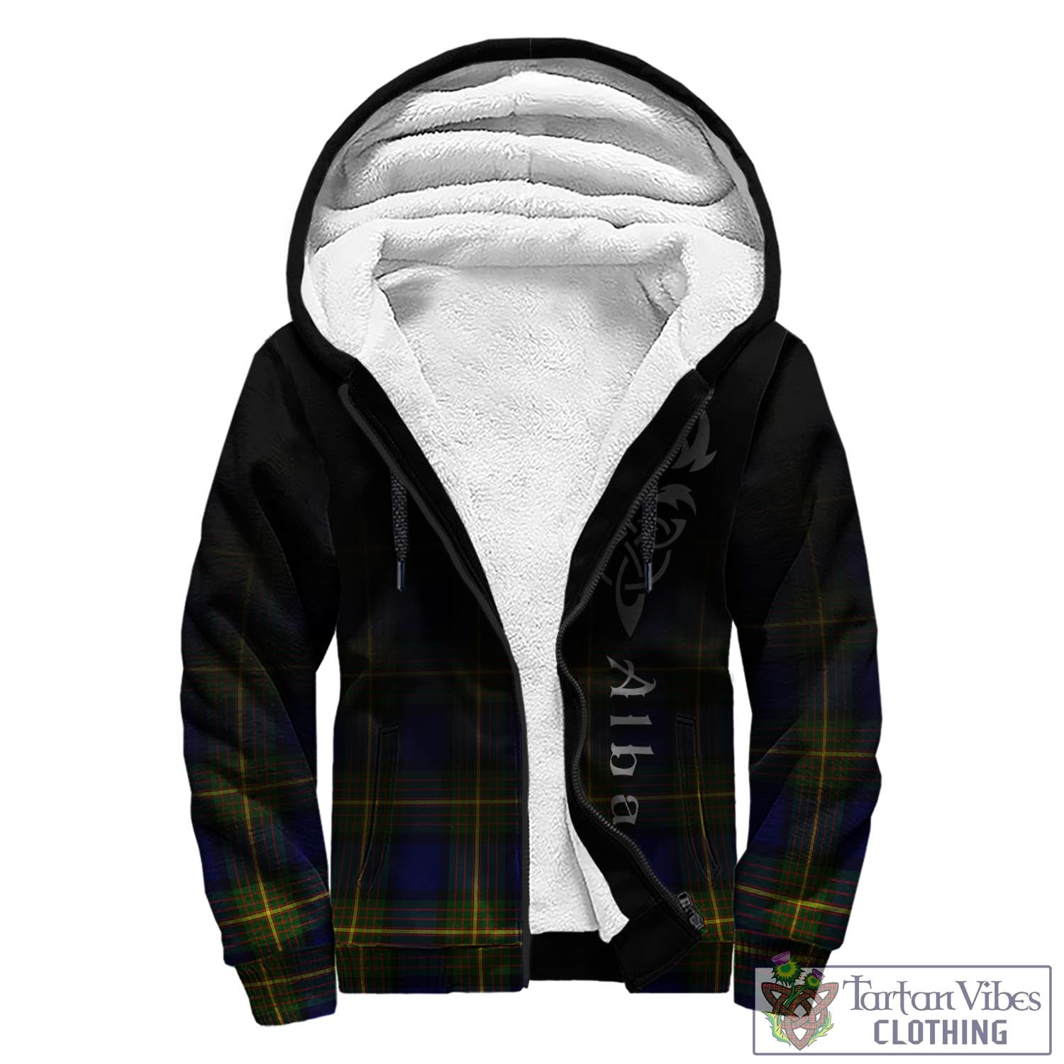 Tartan Vibes Clothing Muir Tartan Sherpa Hoodie Featuring Alba Gu Brath Family Crest Celtic Inspired