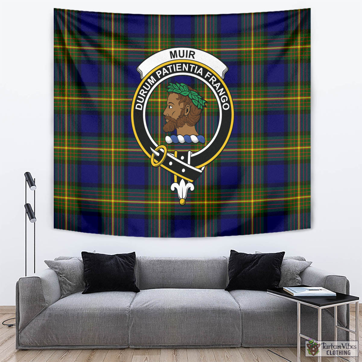 Tartan Vibes Clothing Muir Tartan Tapestry Wall Hanging and Home Decor for Room with Family Crest