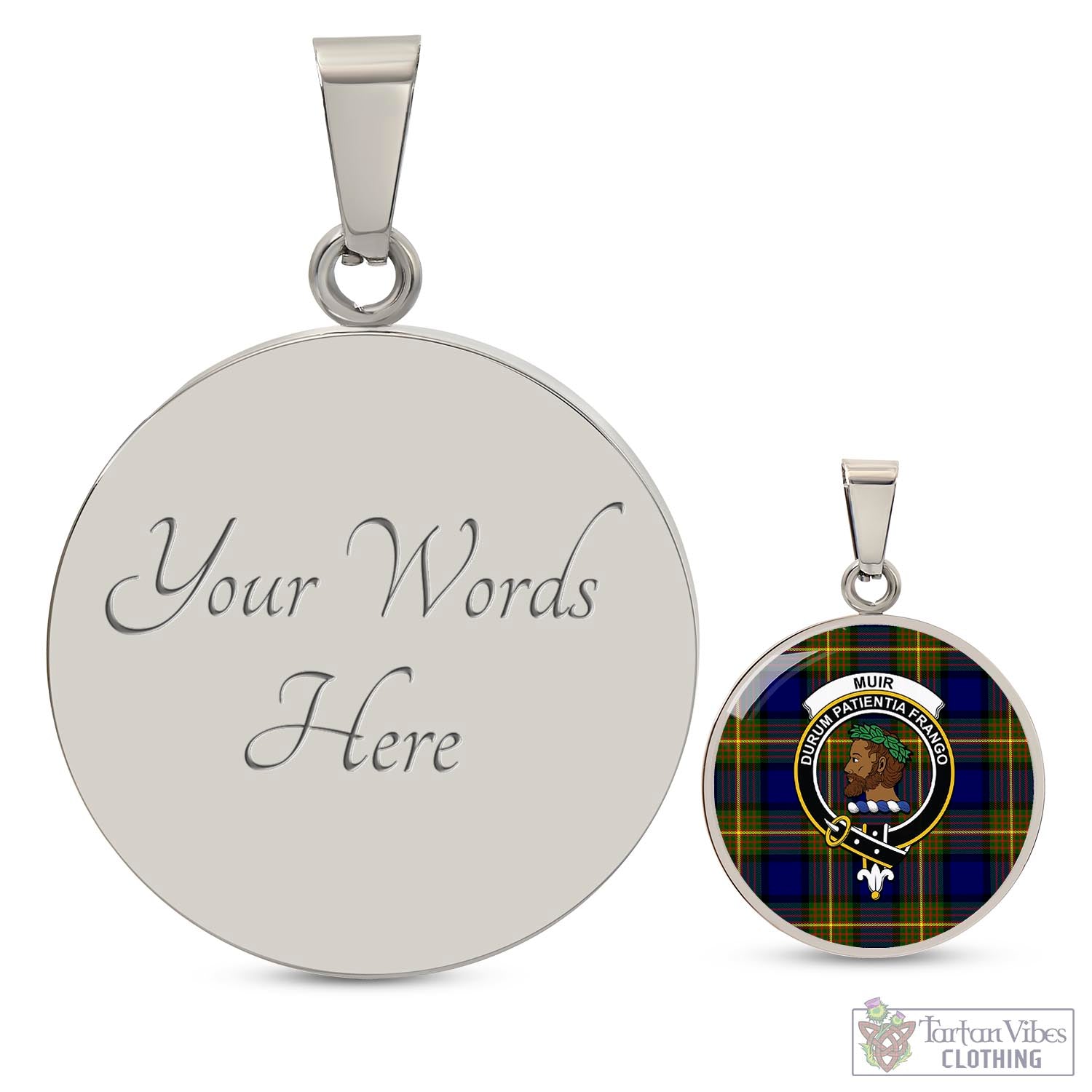 Tartan Vibes Clothing Muir Tartan Circle Necklace with Family Crest