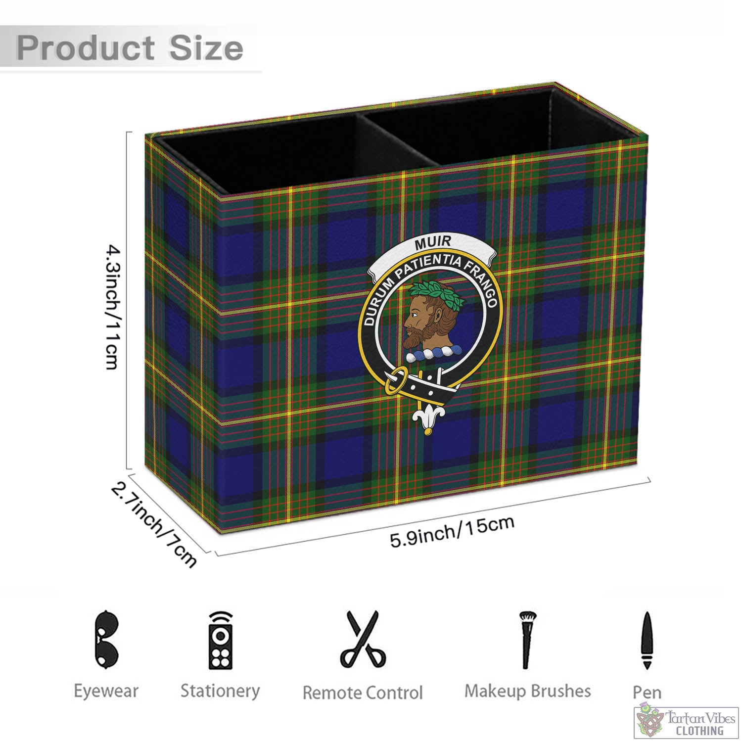 Tartan Vibes Clothing Muir Tartan Pen Holder with Family Crest