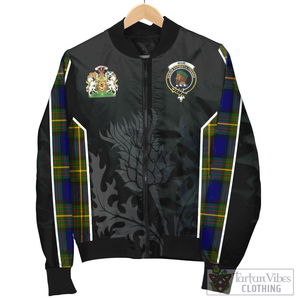 Tartan Vibes Clothing Muir Tartan Bomber Jacket with Family Crest and Scottish Thistle Vibes Sport Style