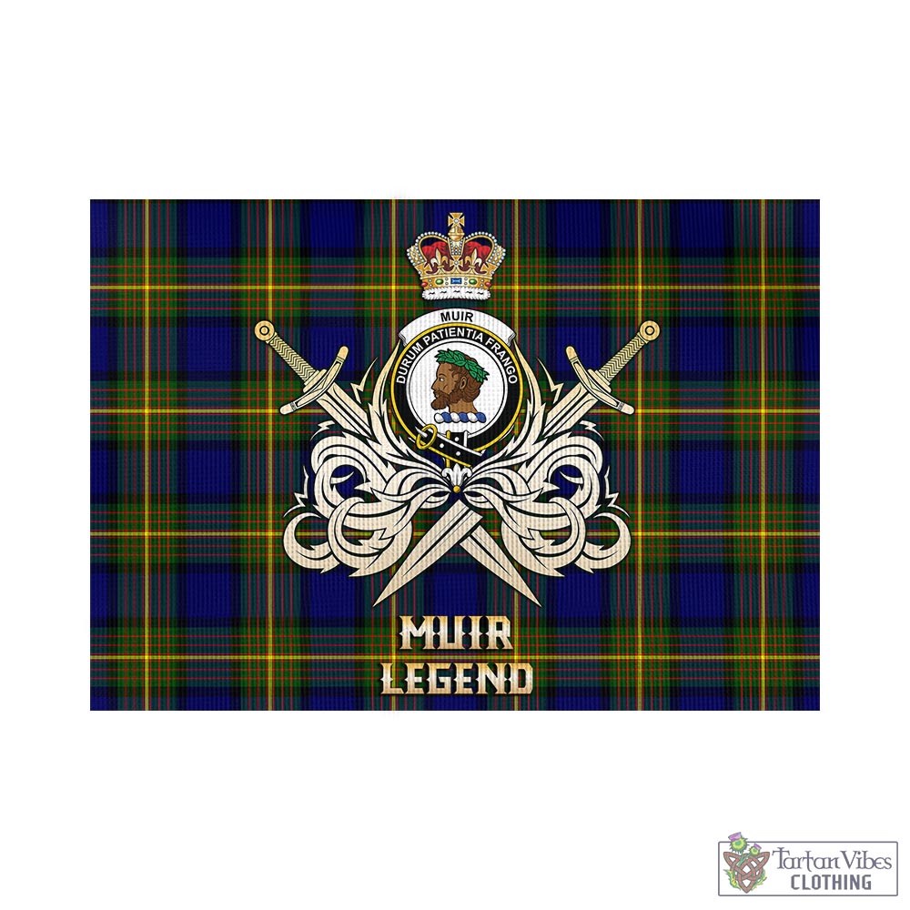 Tartan Vibes Clothing Muir Tartan Flag with Clan Crest and the Golden Sword of Courageous Legacy