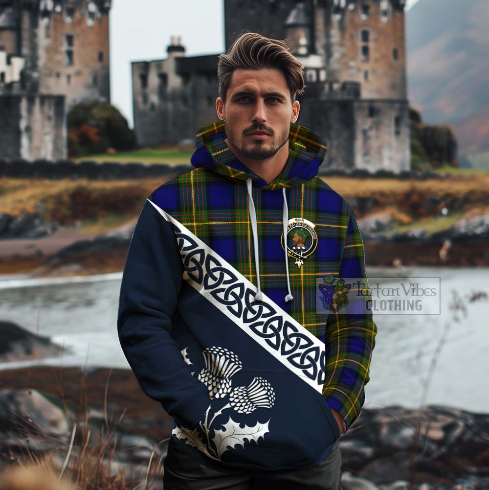 Tartan Vibes Clothing Muir Tartan Cotton Hoodie Featuring Thistle and Scotland Map