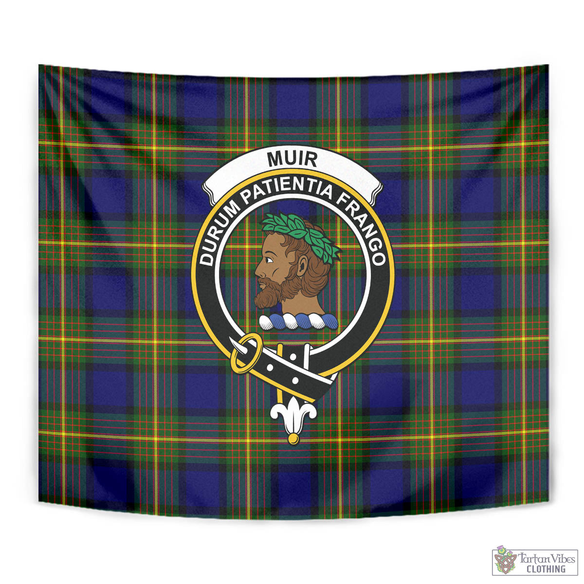 Tartan Vibes Clothing Muir Tartan Tapestry Wall Hanging and Home Decor for Room with Family Crest