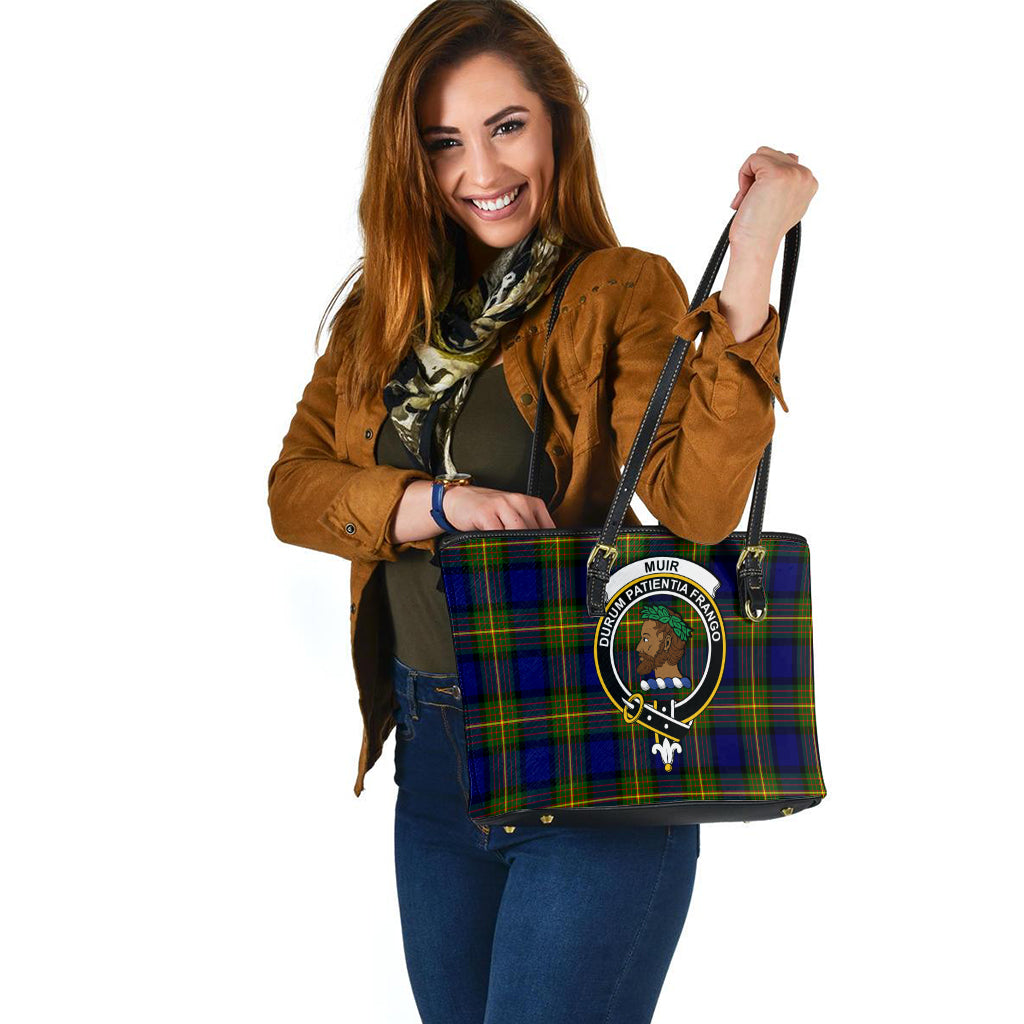 Muir Tartan Leather Tote Bag with Family Crest - Tartan Vibes Clothing