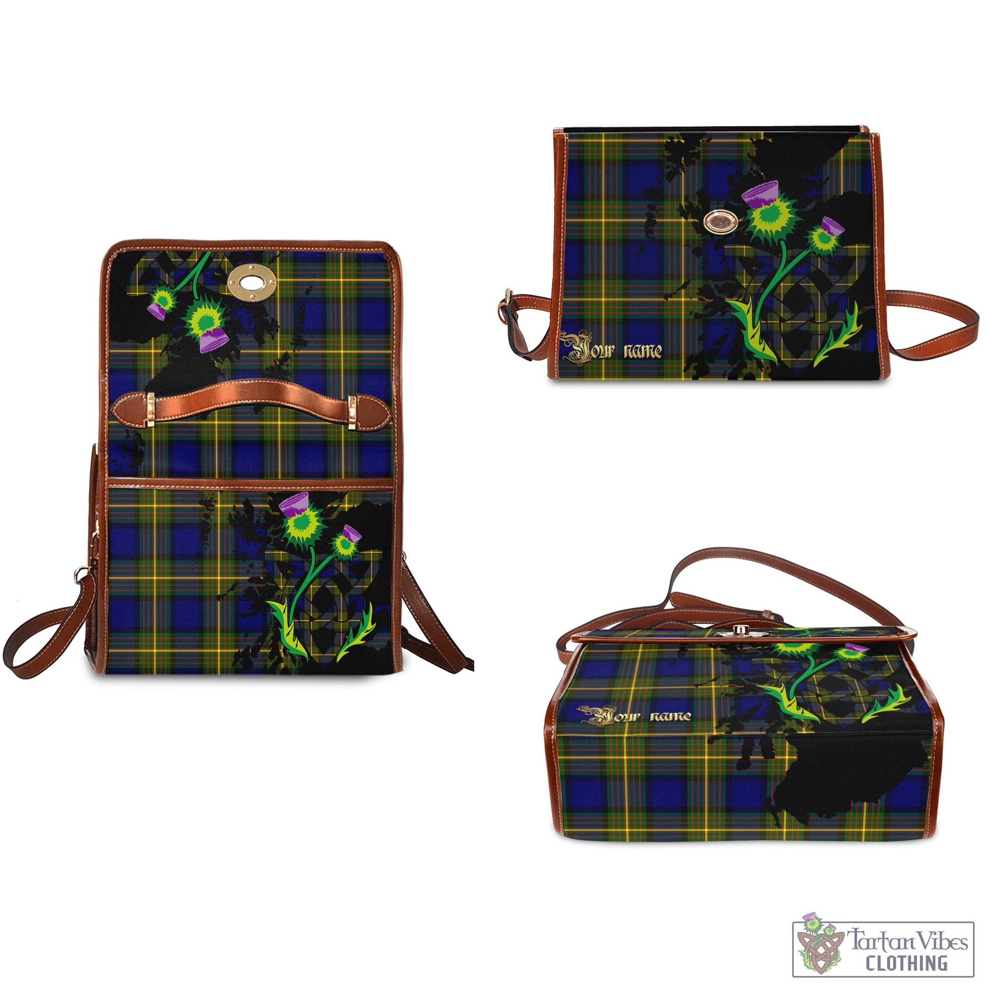 Tartan Vibes Clothing Muir Tartan Waterproof Canvas Bag with Scotland Map and Thistle Celtic Accents