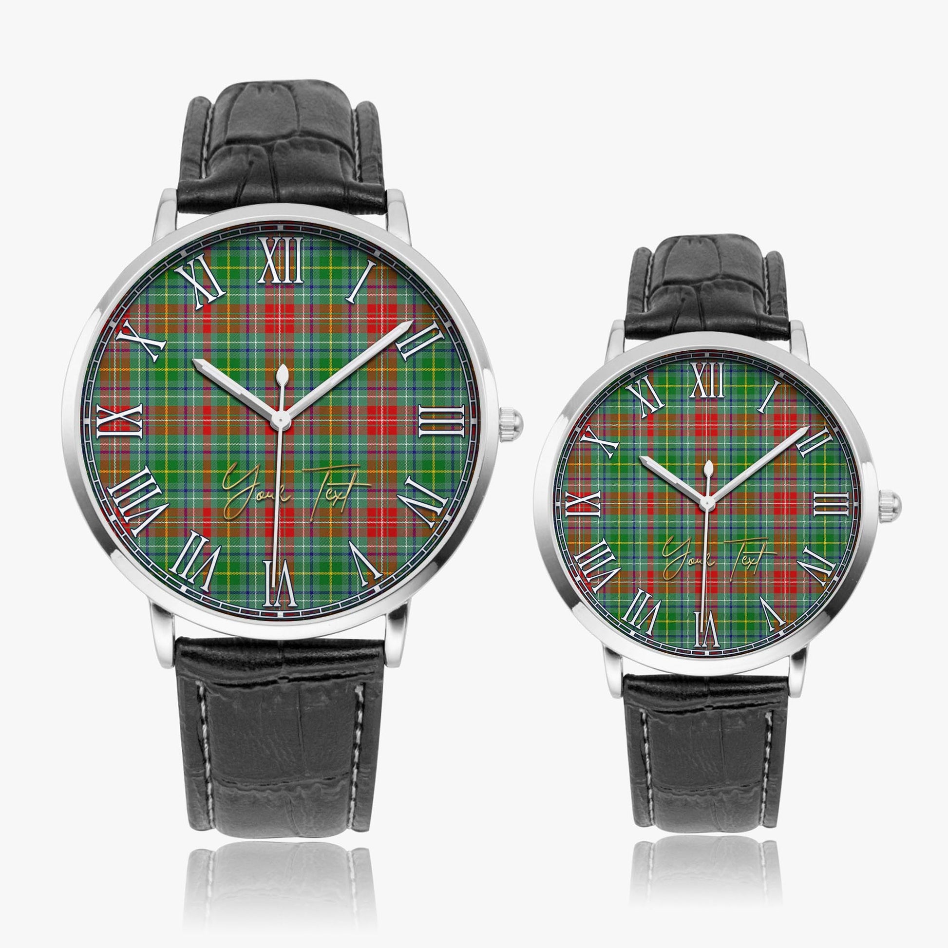 Muirhead Tartan Personalized Your Text Leather Trap Quartz Watch Ultra Thin Silver Case With Black Leather Strap - Tartanvibesclothing