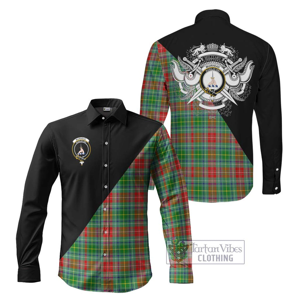 Muirhead Tartan Long Sleeve Button Shirt with Family Crest and Military Logo Style Men's Shirt S - Tartanvibesclothing Shop