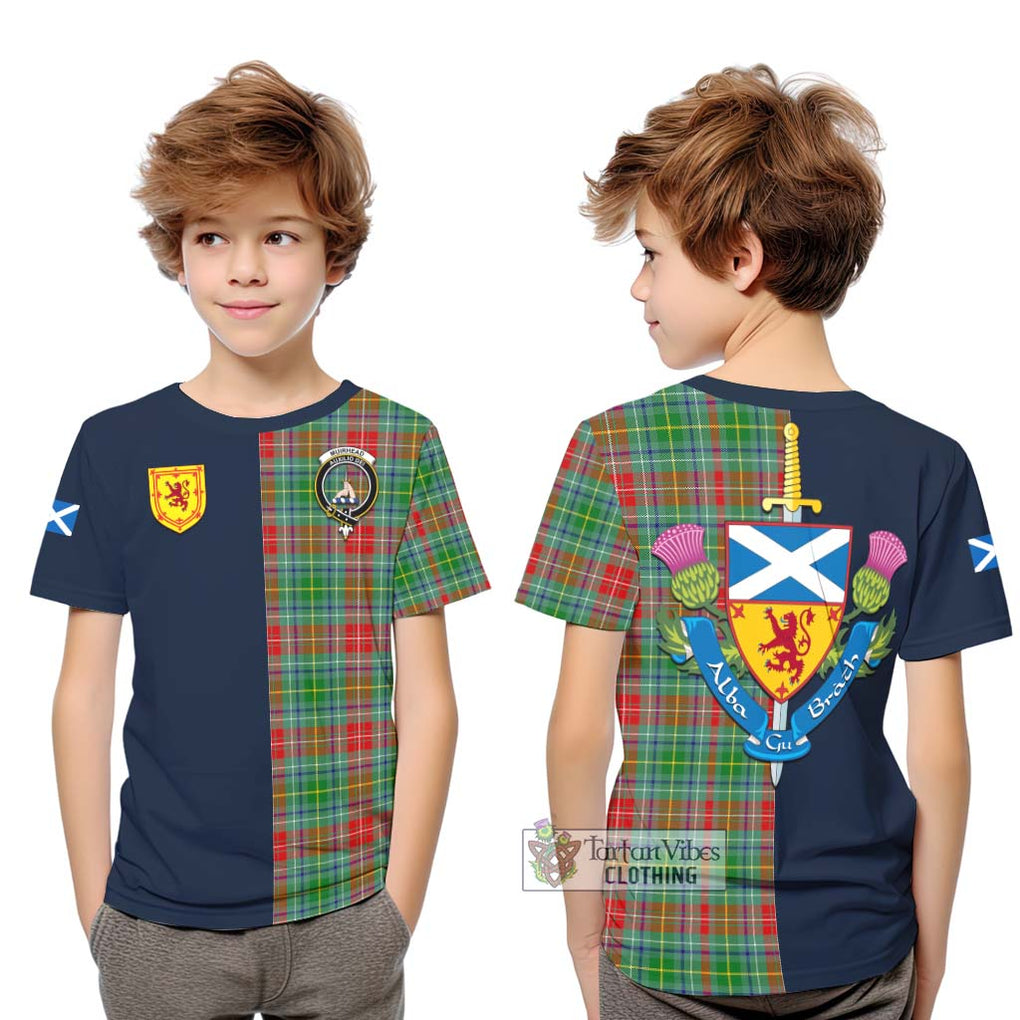 Tartan Vibes Clothing Muirhead Tartan Kid T-Shirt with Scottish Lion Royal Arm Half Style