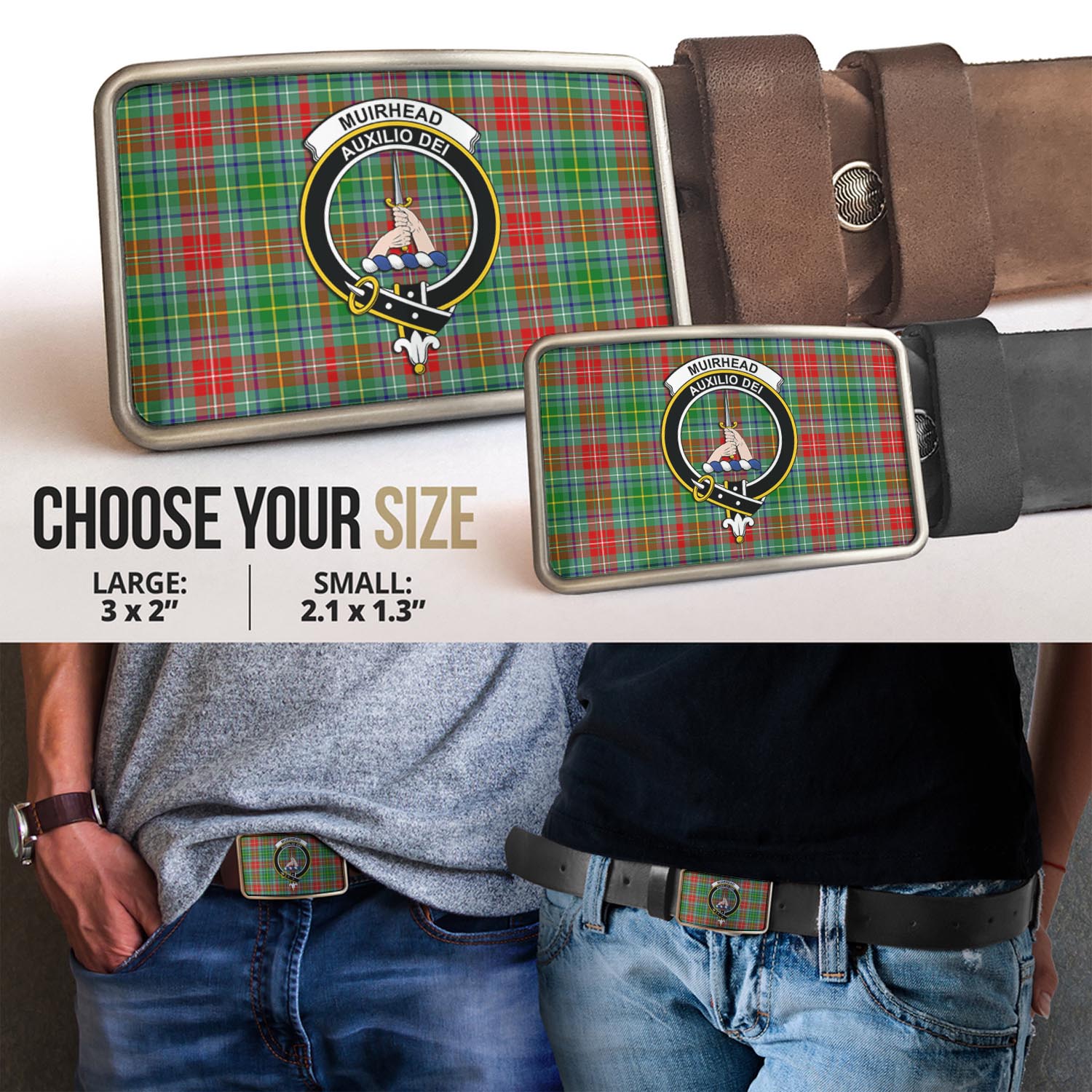 Muirhead Tartan Belt Buckles with Family Crest - Tartan Vibes Clothing