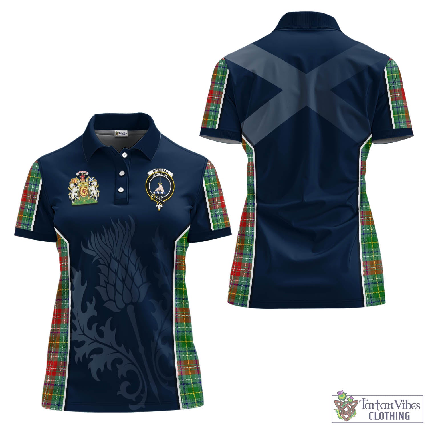 Tartan Vibes Clothing Muirhead Tartan Women's Polo Shirt with Family Crest and Scottish Thistle Vibes Sport Style