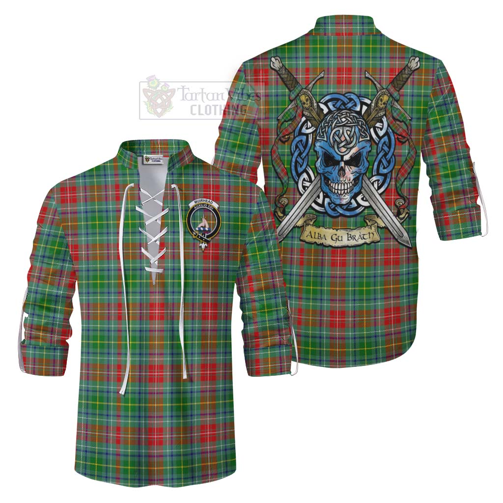 Tartan Vibes Clothing Muirhead Tartan Ghillie Kilt Shirt with Family Crest Celtic Skull Style