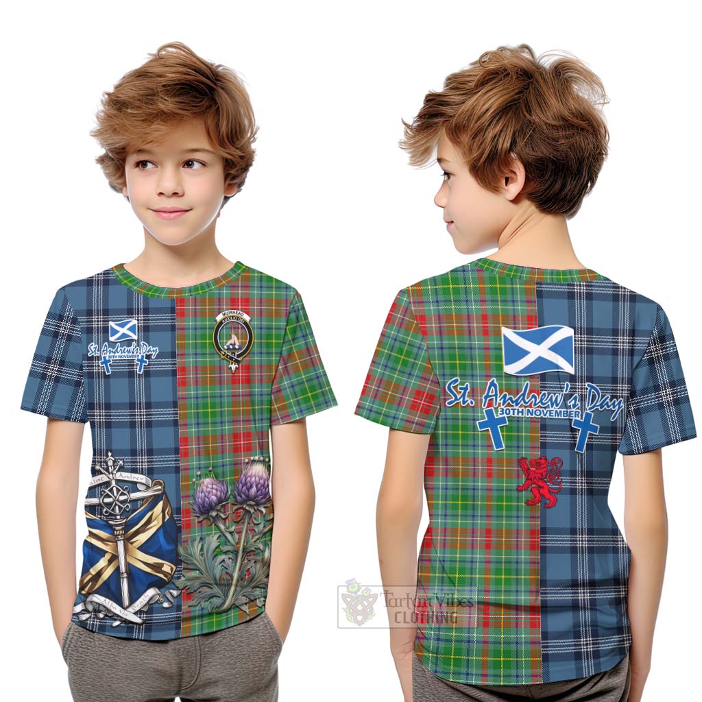 Tartan Vibes Clothing Muirhead Tartan Kid T-Shirt Happy St. Andrew's Day Half Tartan Style