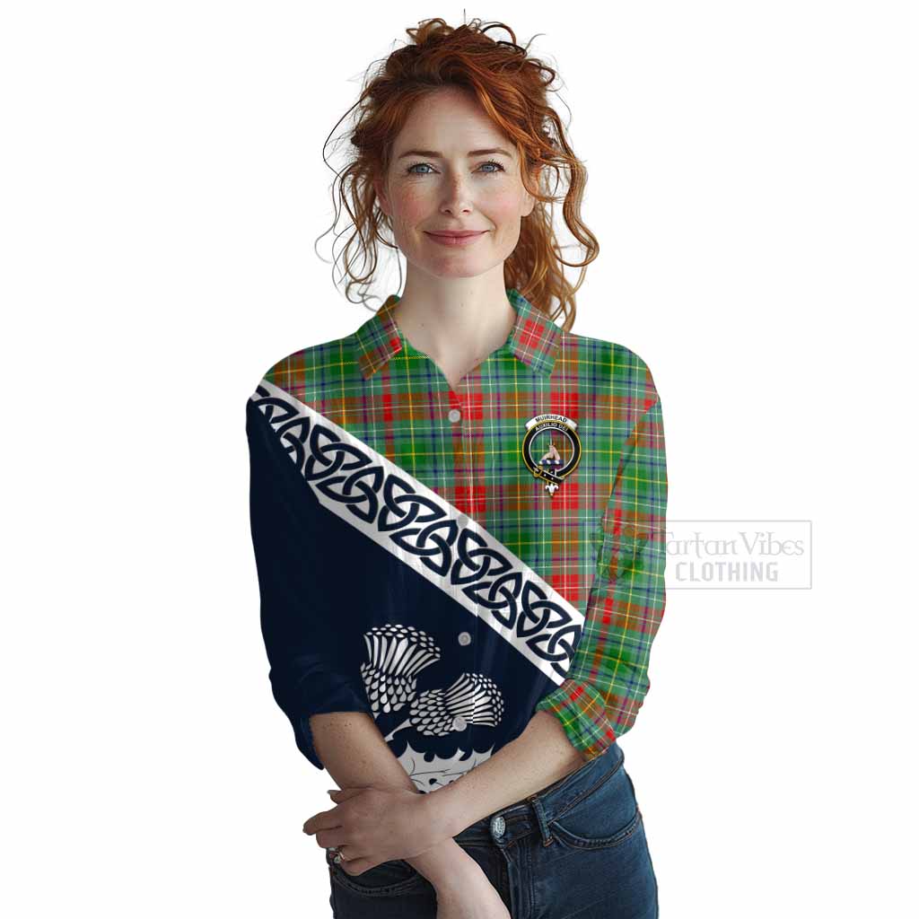 Tartan Vibes Clothing Muirhead Tartan Women's Casual Shirt Featuring Thistle and Scotland Map