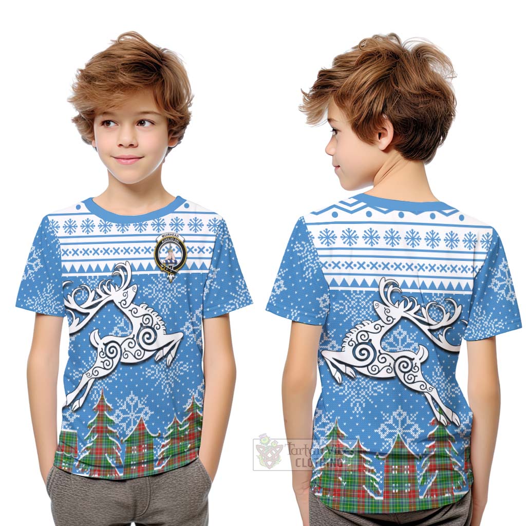 Tartan Vibes Clothing Muirhead Clan Christmas Kid T-Shirt Celtic Reindeer Style