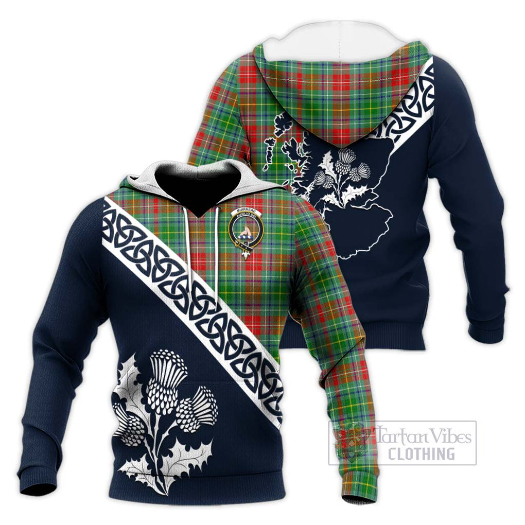 Tartan Vibes Clothing Muirhead Tartan Knitted Hoodie Featuring Thistle and Scotland Map