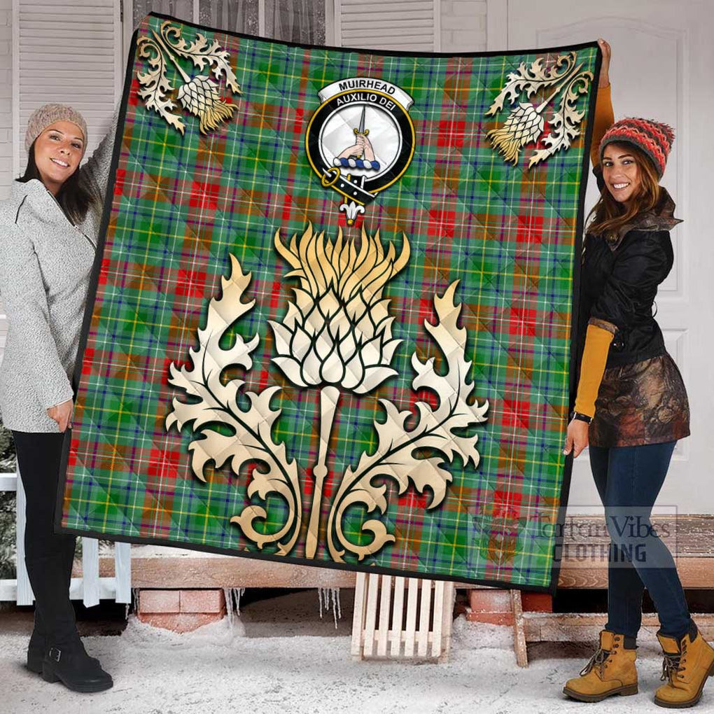 Tartan Vibes Clothing Muirhead Tartan Quilt with Family Crest and Golden Thistle Style