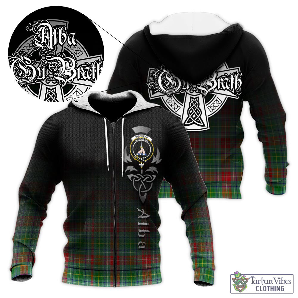 Tartan Vibes Clothing Muirhead Tartan Knitted Hoodie Featuring Alba Gu Brath Family Crest Celtic Inspired