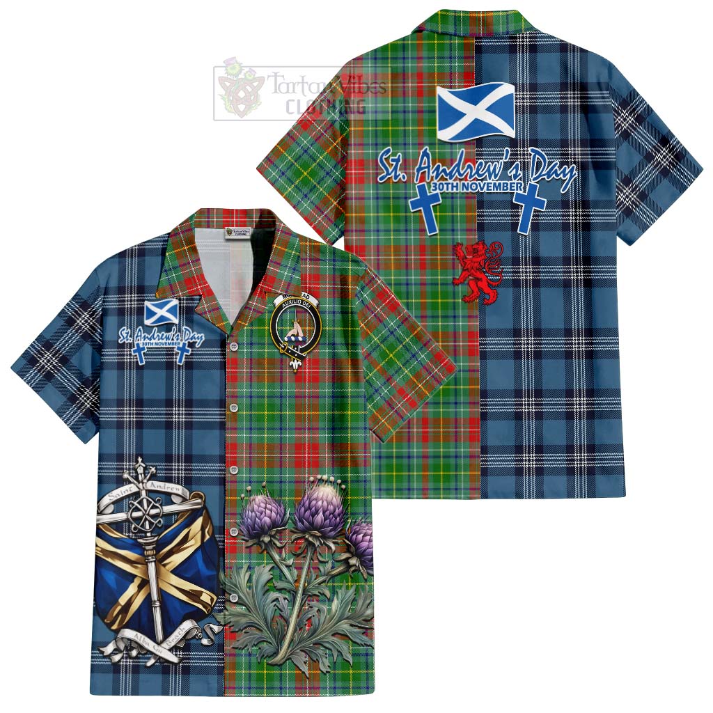 Tartan Vibes Clothing Muirhead Tartan Short Sleeve Button Shirt Happy St. Andrew's Day Half Tartan Style