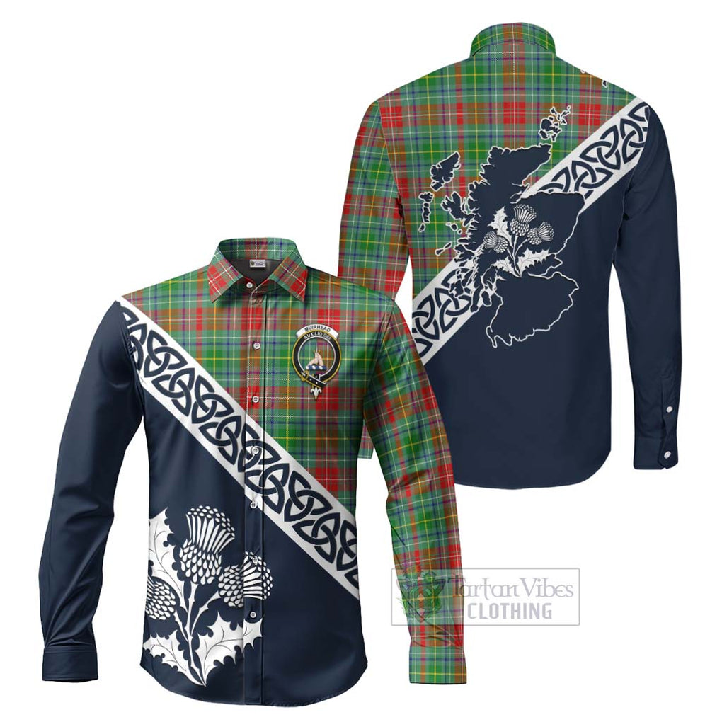 Tartan Vibes Clothing Muirhead Tartan Long Sleeve Button Shirt Featuring Thistle and Scotland Map