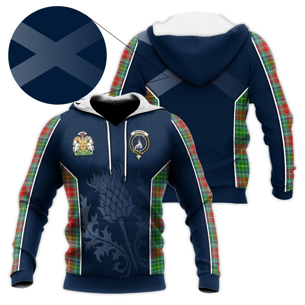 Tartan Vibes Clothing Muirhead Tartan Knitted Hoodie with Family Crest and Scottish Thistle Vibes Sport Style