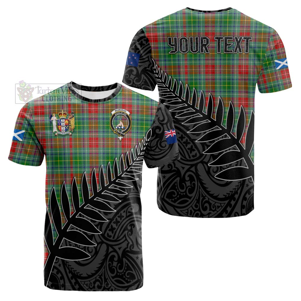 Tartan Vibes Clothing Muirhead Crest Tartan Cotton T-shirt with New Zealand Silver Fern Half Style