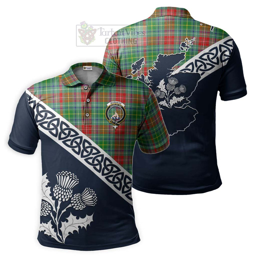 Muirhead Tartan Polo Shirt Featuring Thistle and Scotland Map