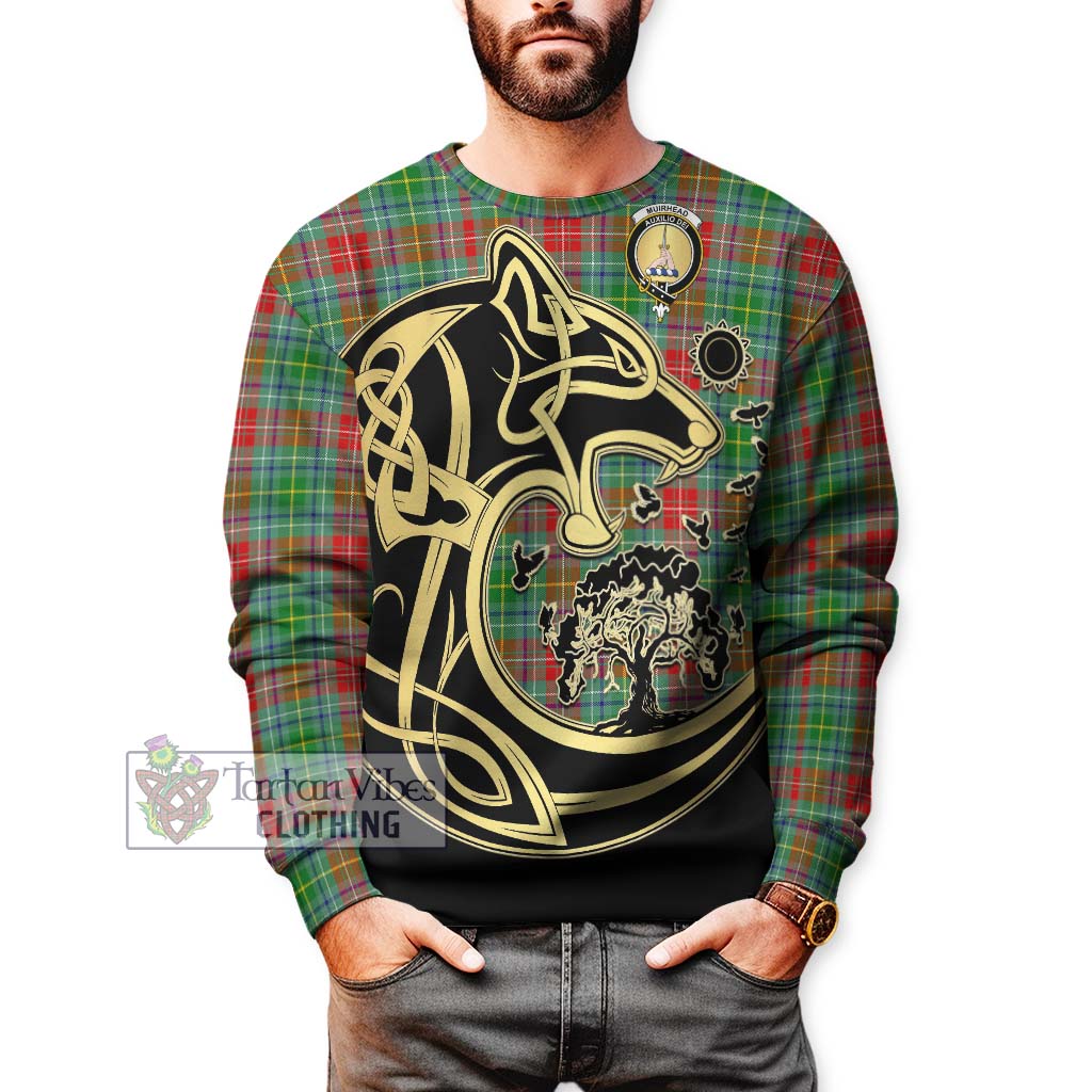 Tartan Vibes Clothing Muirhead Tartan Sweatshirt with Family Crest Celtic Wolf Style