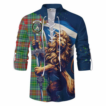 Muirhead Tartan Family Crest Ghillie Kilt Shirt with Scottish Majestic Lion