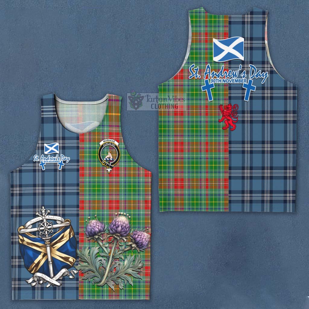 Tartan Vibes Clothing Muirhead Tartan Men's Tank Top Happy St. Andrew's Day Half Tartan Style