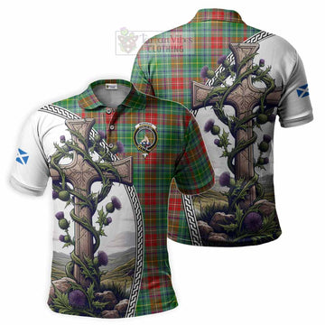 Muirhead Tartan Polo Shirt with Family Crest and St. Andrew's Cross Accented by Thistle Vines