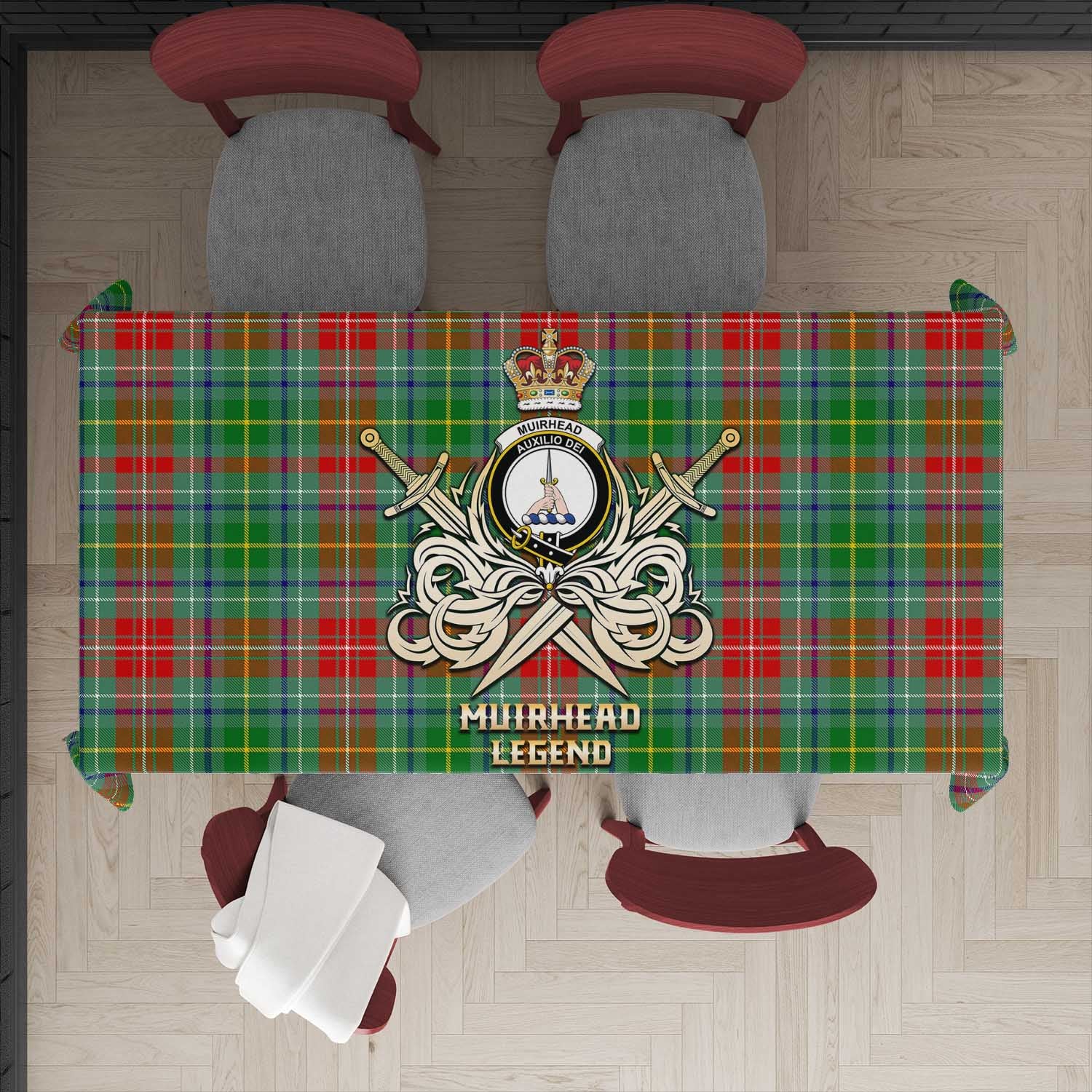 Tartan Vibes Clothing Muirhead Tartan Tablecloth with Clan Crest and the Golden Sword of Courageous Legacy
