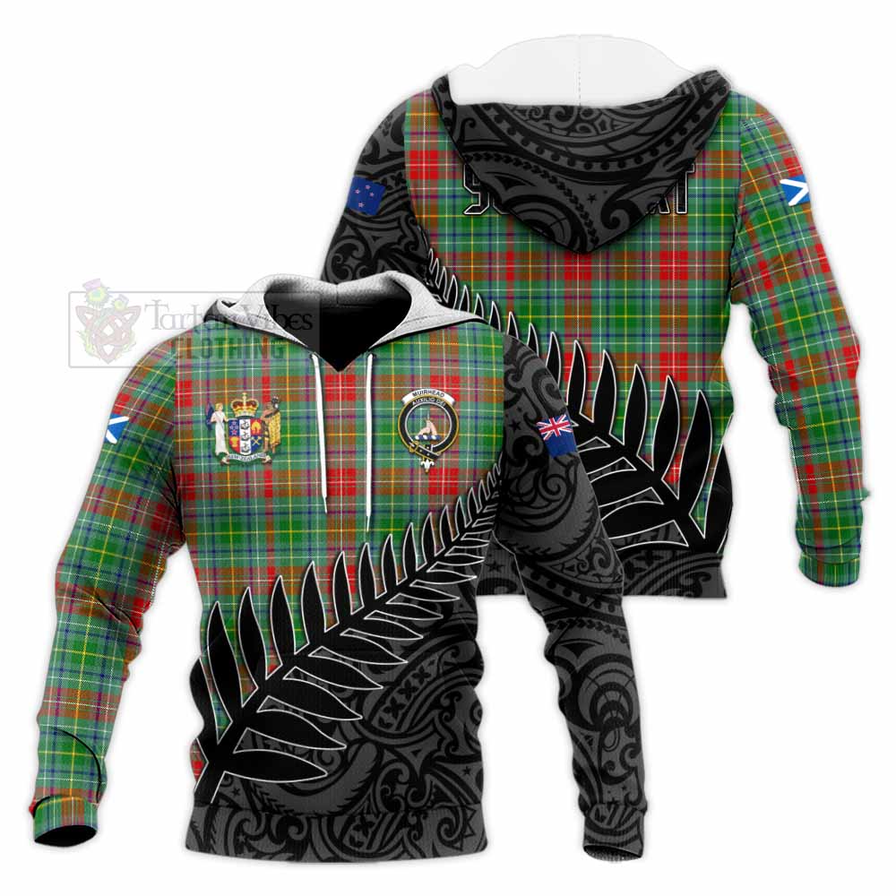 Tartan Vibes Clothing Muirhead Crest Tartan Knitted Hoodie with New Zealand Silver Fern Half Style