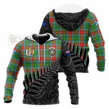 Muirhead Crest Tartan Knitted Hoodie with New Zealand Silver Fern Half Style