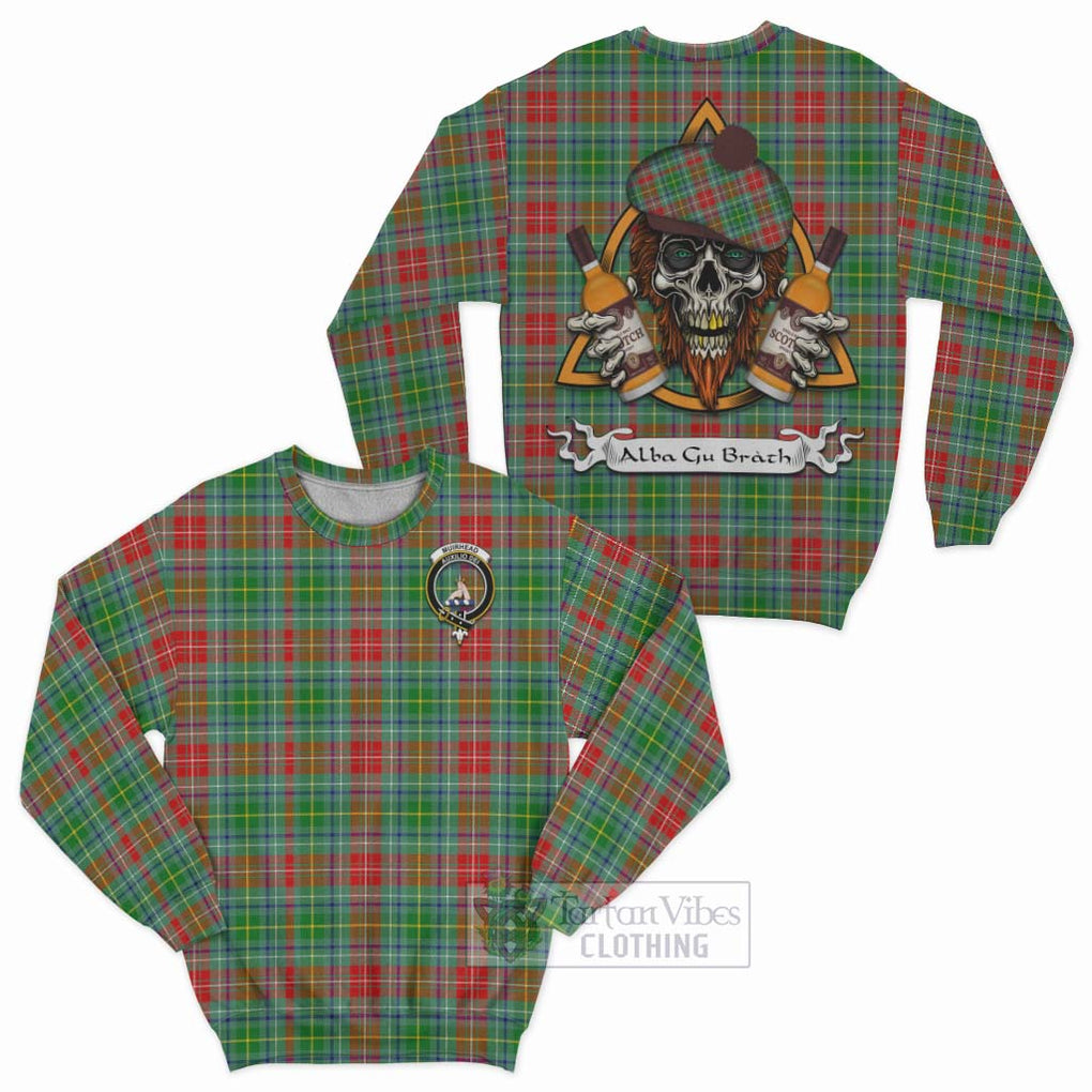 Tartan Vibes Clothing Muirhead Tartan Sweatshirt with Family Crest and Bearded Skull Holding Bottles of Whiskey