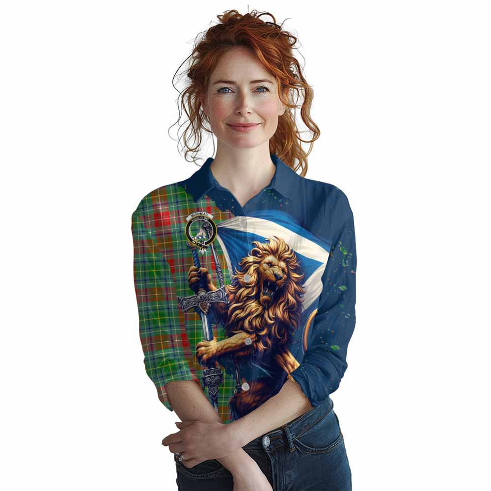 Tartan Vibes Clothing Muirhead Tartan Family Crest Women's Casual Shirt with Scottish Majestic Lion