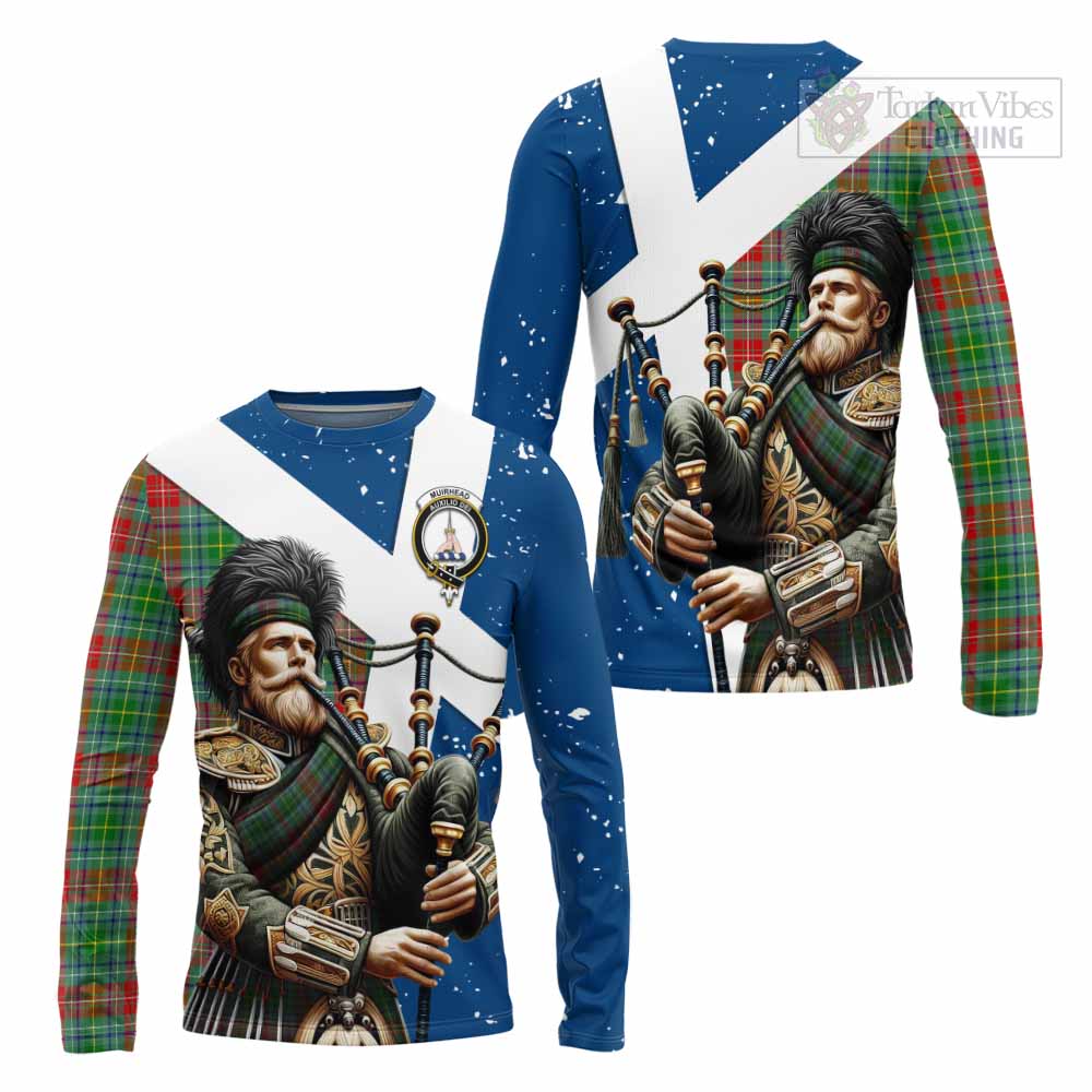 Tartan Vibes Clothing Muirhead Tartan Long Sleeve T-Shirt with Family Crest Scottish Bagpiper Vibes