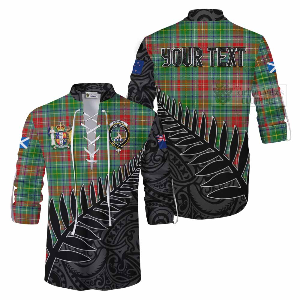 Tartan Vibes Clothing Muirhead Crest Tartan Ghillie Kilt Shirt with New Zealand Silver Fern Half Style