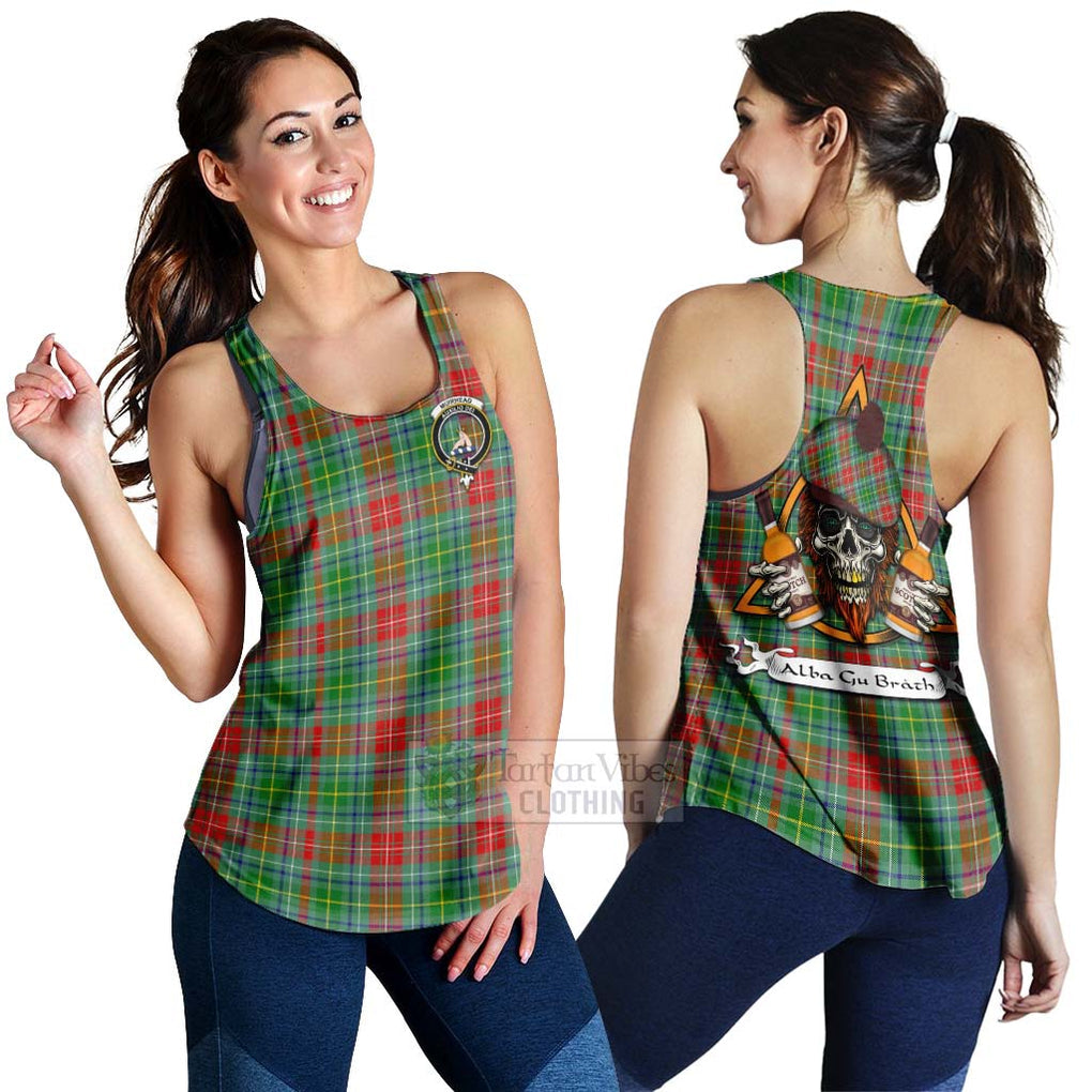 Tartan Vibes Clothing Muirhead Tartan Women's Racerback Tanks with Family Crest and Bearded Skull Holding Bottles of Whiskey