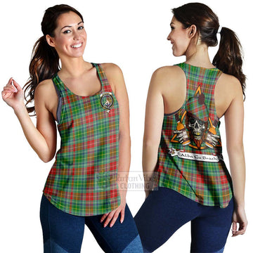 Muirhead Tartan Women's Racerback Tanks with Family Crest and Bearded Skull Holding Bottles of Whiskey