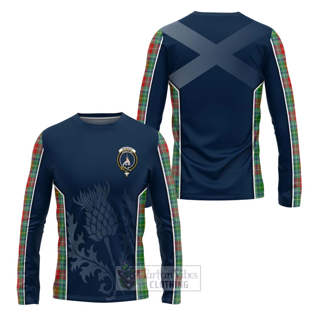 Tartan Vibes Clothing Muirhead Tartan Long Sleeve T-Shirt with Family Crest and Scottish Thistle Vibes Sport Style