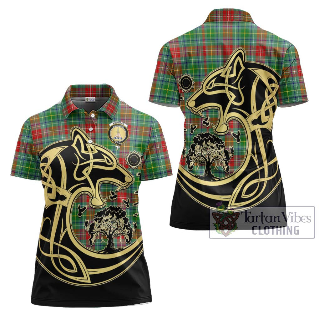 Muirhead Tartan Women's Polo Shirt with Family Crest Celtic Wolf Style Women - Tartanvibesclothing Shop