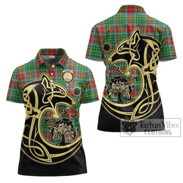 Muirhead Tartan Women's Polo Shirt with Family Crest Celtic Wolf Style