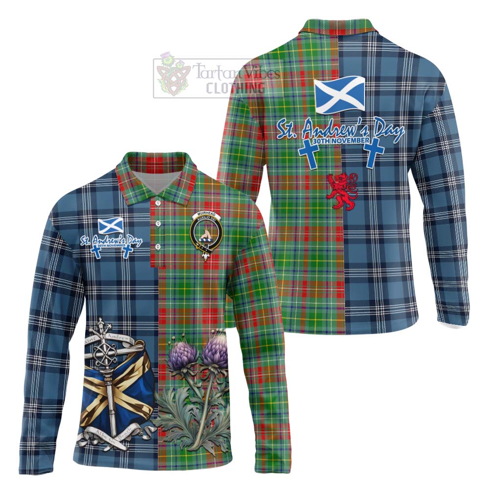 Tartan Vibes Clothing Muirhead Tartan Long Sleeve Polo Shirt Happy St. Andrew's Day Half Tartan Style