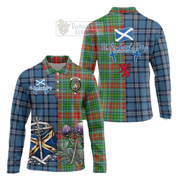 Muirhead Tartan Long Sleeve Polo Shirt Happy St. Andrew's Day Half Tartan Style