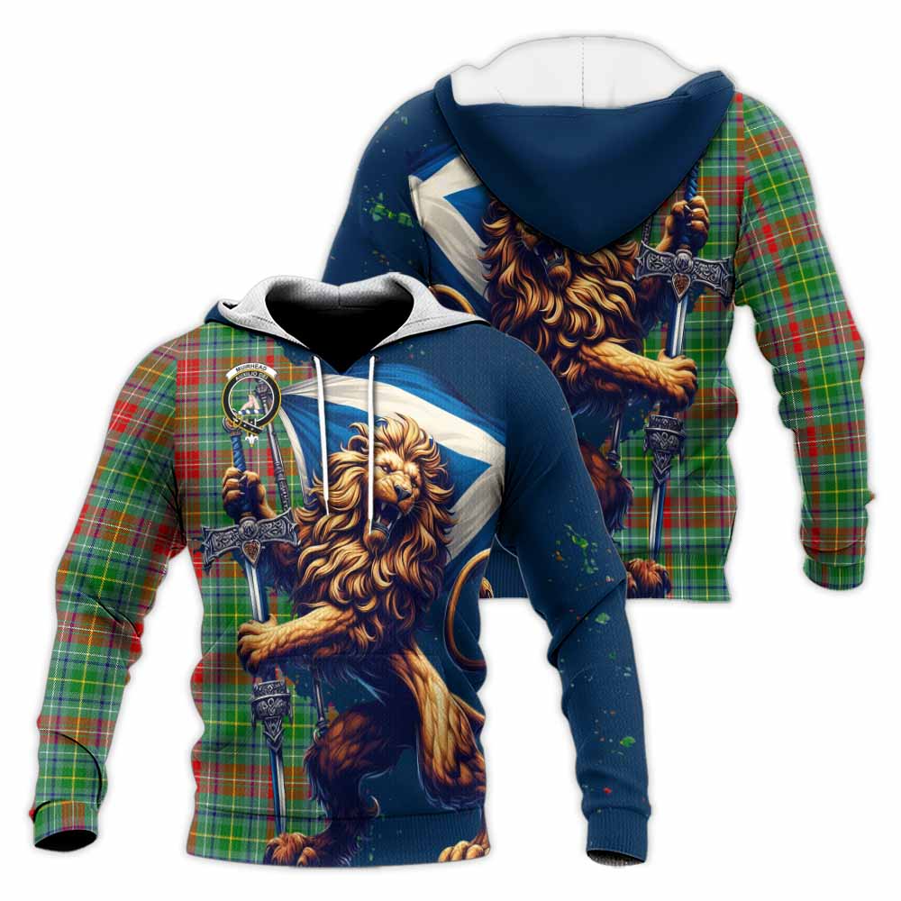 Tartan Vibes Clothing Muirhead Tartan Family Crest Knitted Hoodie with Scottish Majestic Lion